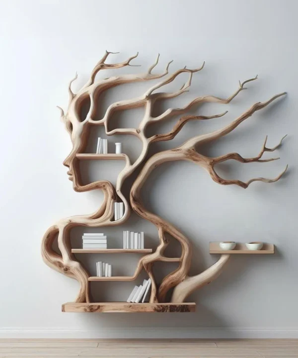 Artisan Tree Branch Wall Mounted Display Shelf In Natural Solid Wood