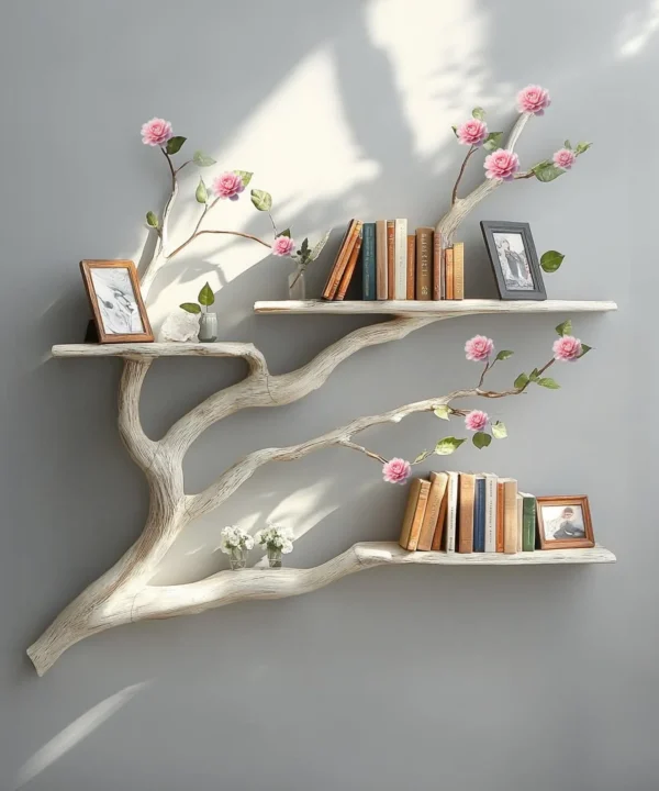 Custom Driftwood Tree Branch Floating Book Rack For Wall Display