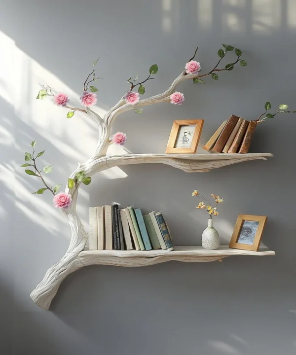 Natural Driftwood Branch Wall Shelf For Books And Accent Decor