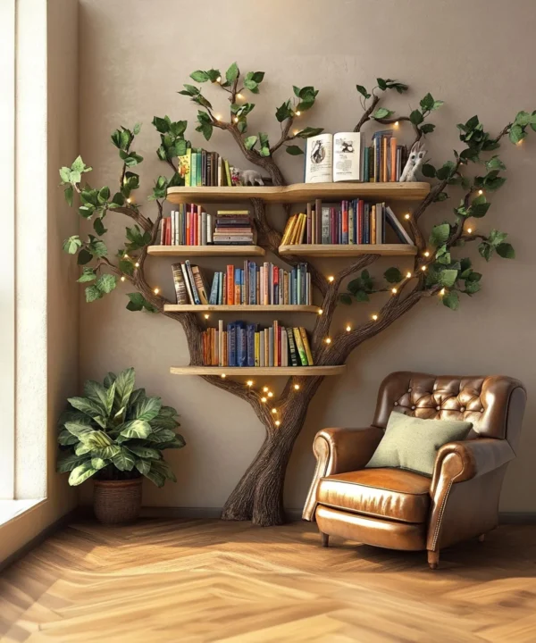 Modern Black Tree Wall Mounted Bookshelf With Sculptural Branch Shelves