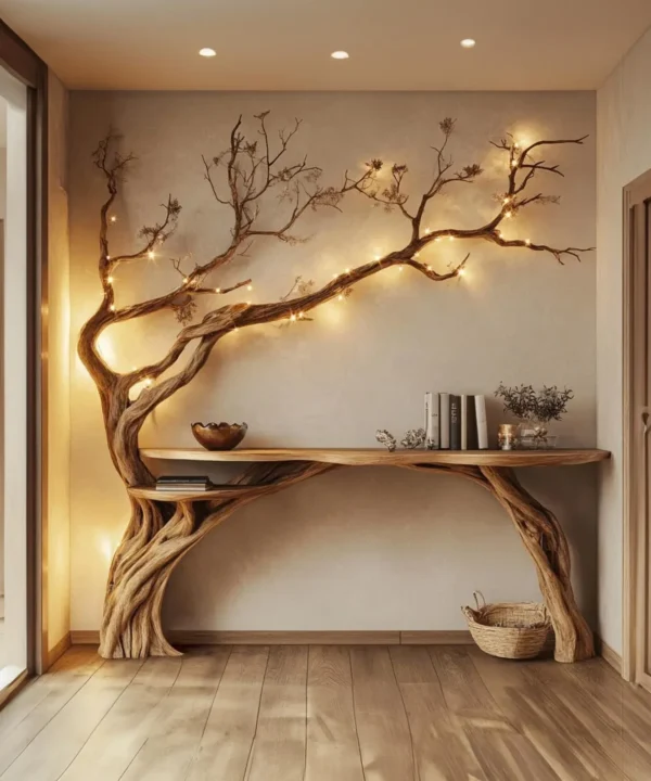 Rustic Reclaimed Wood Hallway Console Table For Entryway And Sofa Back