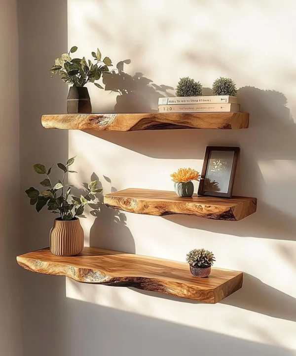 Rustic Corner Floating Wall Shelf Set For Aquarium And Home Decor