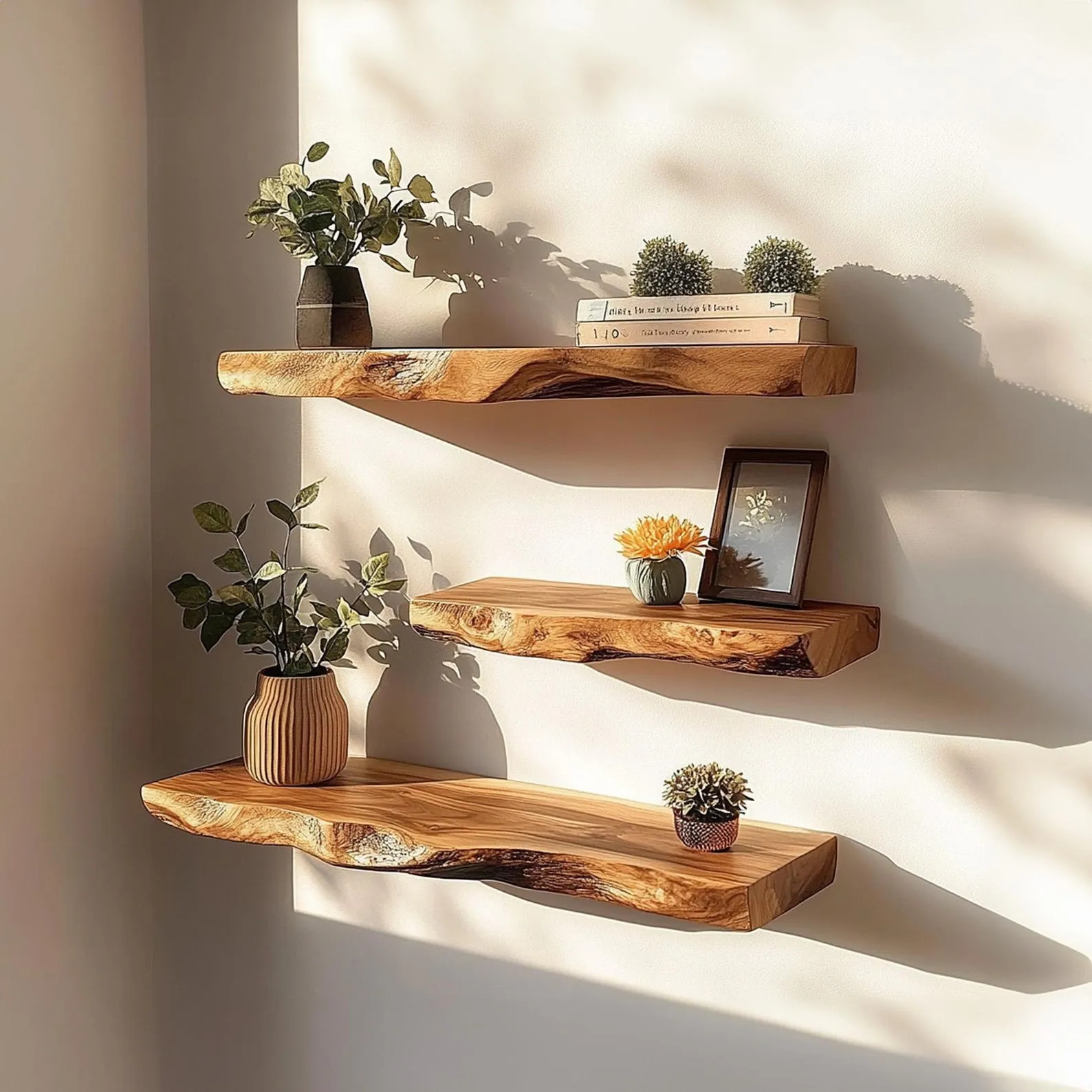 Rustic Corner Floating Wall Shelf Set For Aquarium And Home Decor